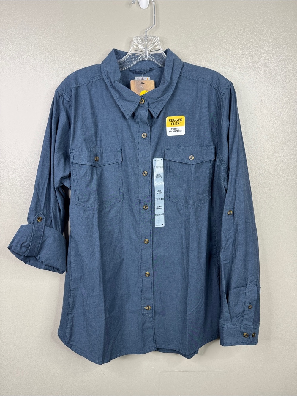 Carhartt Twilight Blue Relaxed Fit Long Sleeve Button Down Shirt Women’s Size XL